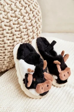 Chłopięce|Dziewczęce>Boto Dziecięce Futrzane Kapcie Z Motywem Krowy Czarne Tamorrin Czarny