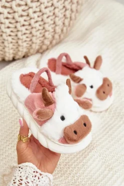 Best Boto Dziecięce Futrzane Kapcie Z Motywem Krowy Różowe Tamorrin