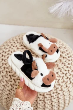 Chłopięce|Dziewczęce>Boto Dziecięce Futrzane Kapcie Z Motywem Krowy Białe Tamorrin