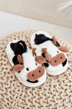 Chłopięce|Dziewczęce>Boto Dziecięce Futrzane Kapcie Z Motywem Krowy Białe Tamorrin