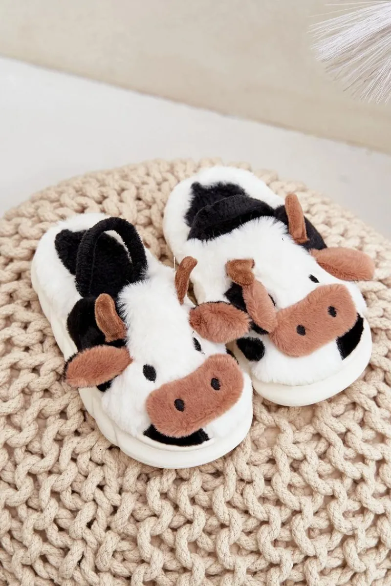 Chłopięce|Dziewczęce>Boto Dziecięce Futrzane Kapcie Z Motywem Krowy Białe Tamorrin