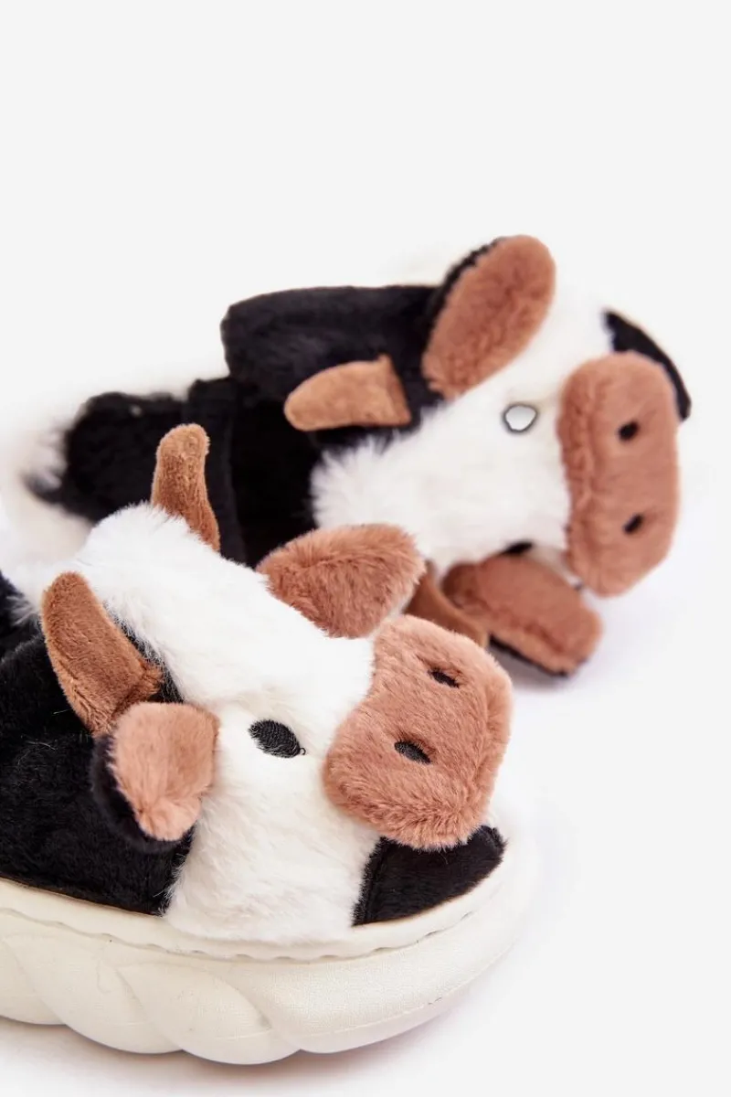 Chłopięce|Dziewczęce>Boto Dziecięce Futrzane Kapcie Z Motywem Krowy Białe Tamorrin