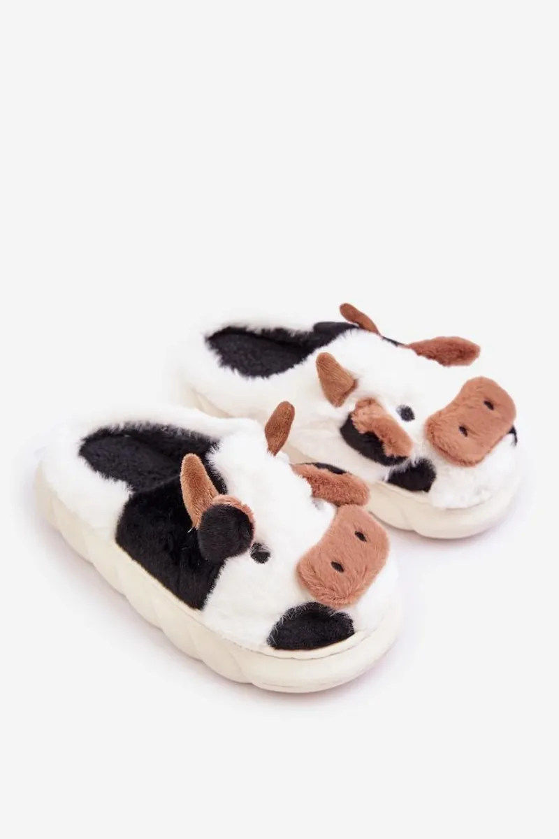 Chłopięce|Dziewczęce>Boto Dziecięce Futrzane Kapcie Z Motywem Krowy Białe Tamorrin