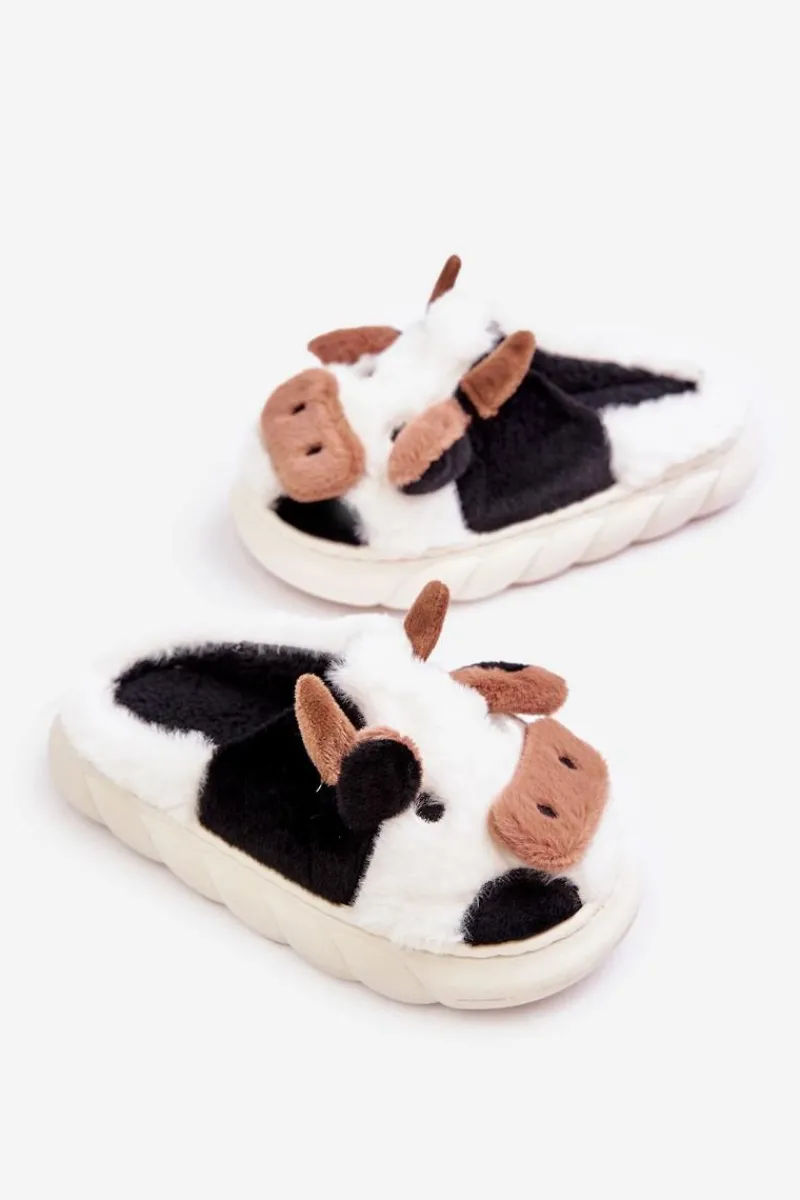 Chłopięce|Dziewczęce>Boto Dziecięce Futrzane Kapcie Z Motywem Krowy Białe Tamorrin