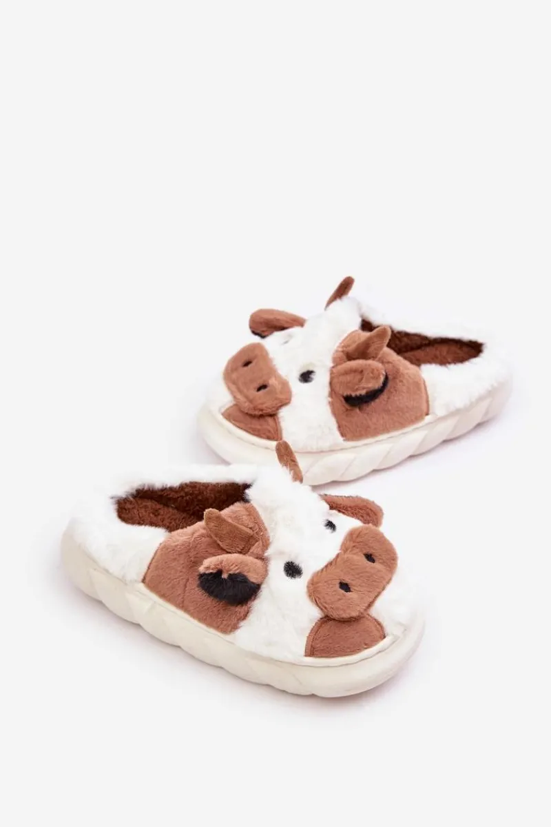 Discount Boto Dziecięce Futrzane Kapcie Z Motywem Krowy Brązowe Tamorrin