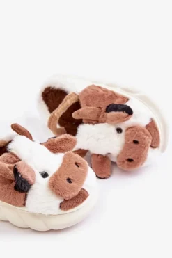 Discount Boto Dziecięce Futrzane Kapcie Z Motywem Krowy Brązowe Tamorrin