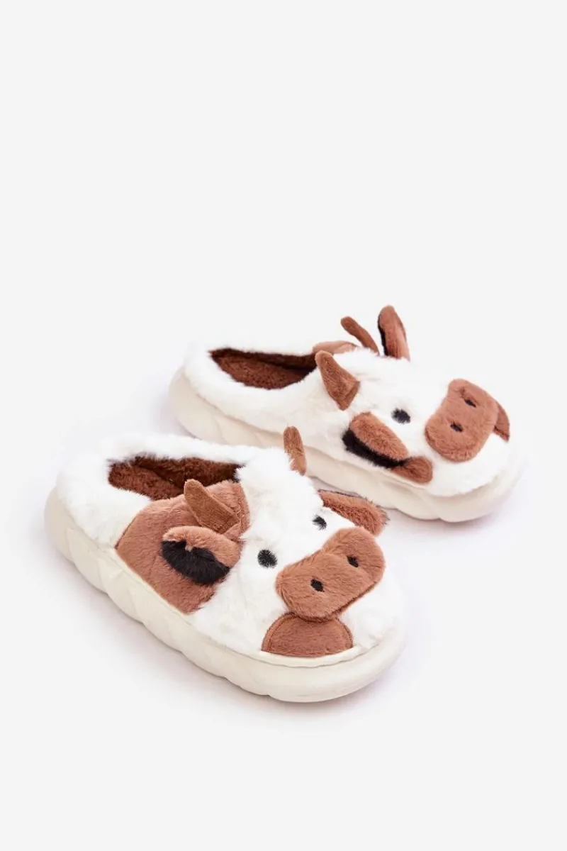 Discount Boto Dziecięce Futrzane Kapcie Z Motywem Krowy Brązowe Tamorrin