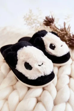 Hot Dziecięce Futrzane Wsuwane Papcie Czarne Alize Dzieci Dziewczęce