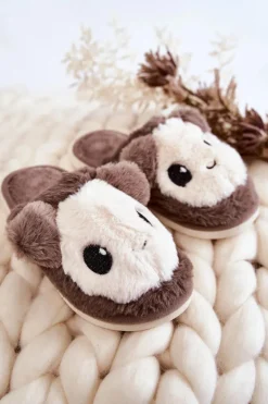 Best Dziecięce Futrzane Wsuwane Papcie Brązowe Alize Dzieci Dziewczęce