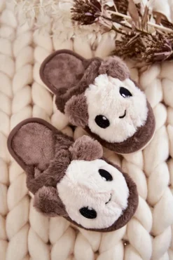 Best Dziecięce Futrzane Wsuwane Papcie Brązowe Alize Dzieci Dziewczęce