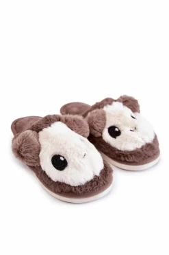 Best Dziecięce Futrzane Wsuwane Papcie Brązowe Alize Dzieci Dziewczęce