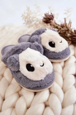 Outlet Boto Dziecięce Futrzane Wsuwane Papcie Szare Alize