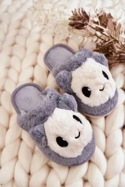 Outlet Boto Dziecięce Futrzane Wsuwane Papcie Szare Alize