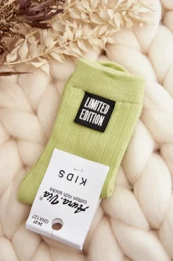 Clearance Dziecięce Gładkie Skarpetki Z Naszywką Jasnozielone Skarpetki|Skarpetki