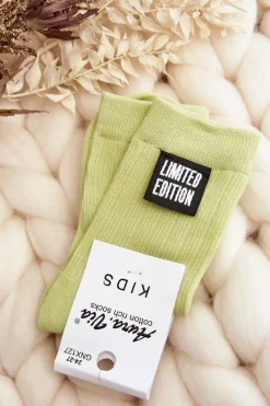 Clearance Dziecięce Gładkie Skarpetki Z Naszywką Jasnozielone Skarpetki|Skarpetki