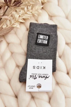 Outlet Aura.via Dziecięce Gładkie Skarpetki Z Naszywką Szare