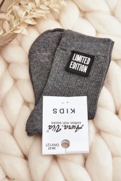 Outlet Aura.via Dziecięce Gładkie Skarpetki Z Naszywką Szare