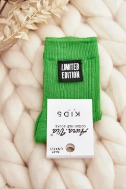 Skarpetki|Skarpetki>Aura.via Dziecięce Gładkie Skarpetki Z Naszywką Zielone
