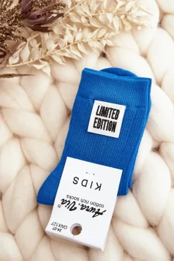 Hot Aura.via Dziecięce Gładkie Skarpetki Z Naszywką Niebieskie