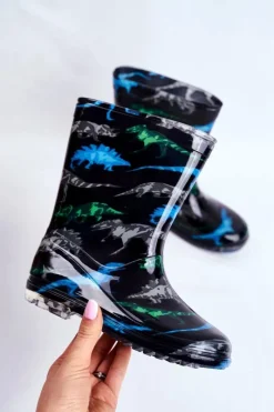 Clearance Dziecięce Gumowe Kalosze Czarne Dinozaur Dzieci Chłopięce|Dziewczęce