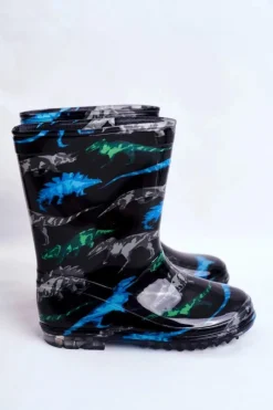 Clearance Dziecięce Gumowe Kalosze Czarne Dinozaur Dzieci Chłopięce|Dziewczęce