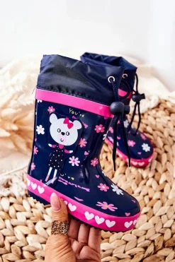 Boto Dziecięce Gumowe Kalosze Granatowe Miś Zinstina