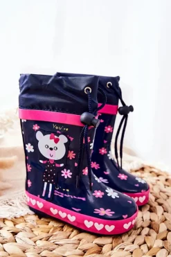 Boto Dziecięce Gumowe Kalosze Granatowe Miś Zinstina