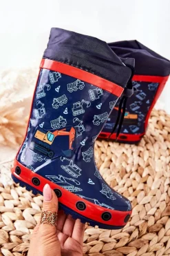 New Dziecięce Gumowe Kalosze Granatowe Koparka Pertris Dzieci Chłopięce|Dziewczęce