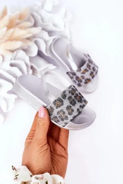 Dziecięce Gumowe Klapki Z Brokatem Srebrne Rimia Dzieci Dziewczęce