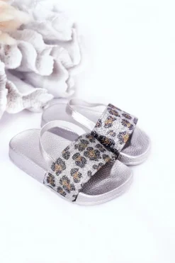 Dziecięce Gumowe Klapki Z Brokatem Srebrne Rimia Dzieci Dziewczęce