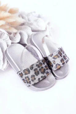 Dziecięce Gumowe Klapki Z Brokatem Srebrne Rimia Dzieci Dziewczęce