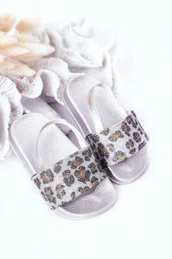 Dziecięce Gumowe Klapki Z Brokatem Srebrne Rimia Dzieci Dziewczęce