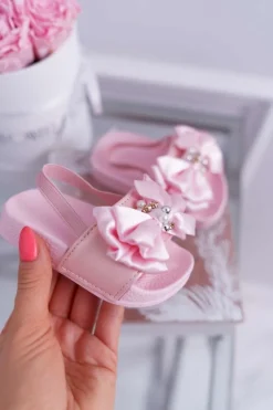 Clearance Boto Dziecięce Gumowe Klapki Z Kokardką Różowe Senari