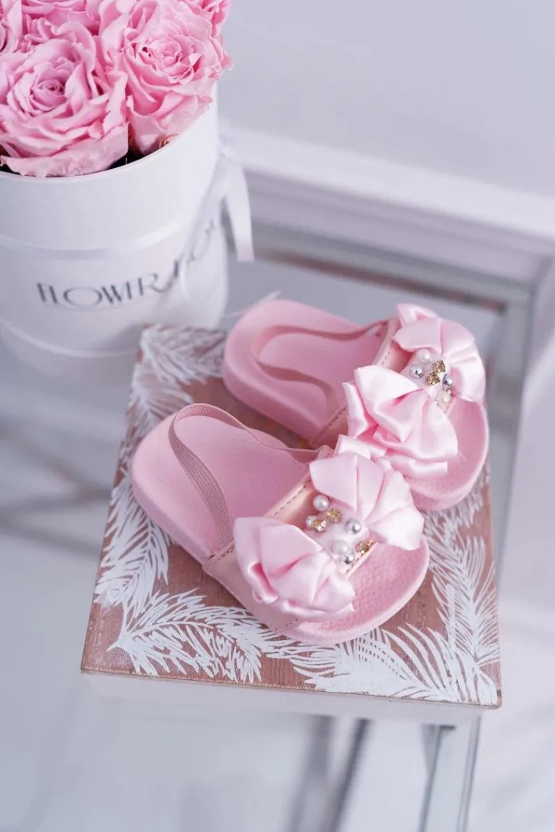 Clearance Boto Dziecięce Gumowe Klapki Z Kokardką Różowe Senari