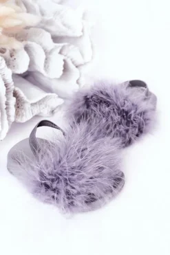 Dziewczęce|Klapki Z Futerkiem>Boto Dziecięce Gumowe Klapki Z Futerkiem Jasnoszare Skylar