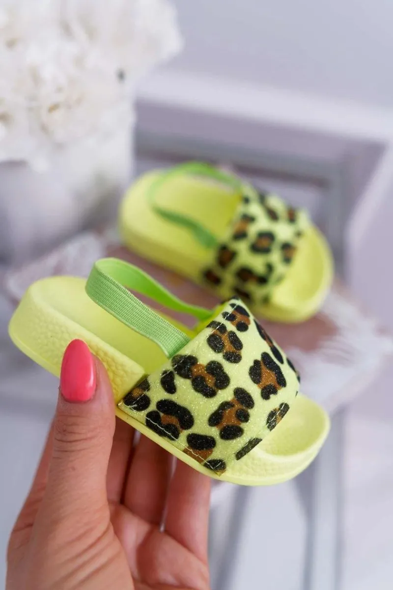Dziecięce Gumowe Klapki Z Brokatem Limonkowe Rimia Dzieci Dziewczęce