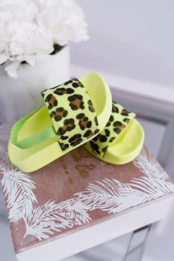Dziecięce Gumowe Klapki Z Brokatem Limonkowe Rimia Dzieci Dziewczęce