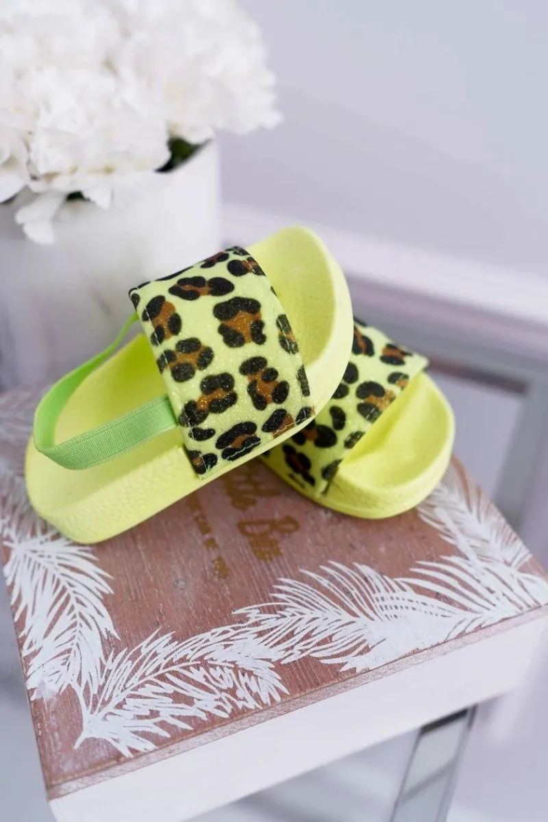 Dziecięce Gumowe Klapki Z Brokatem Limonkowe Rimia Dzieci Dziewczęce