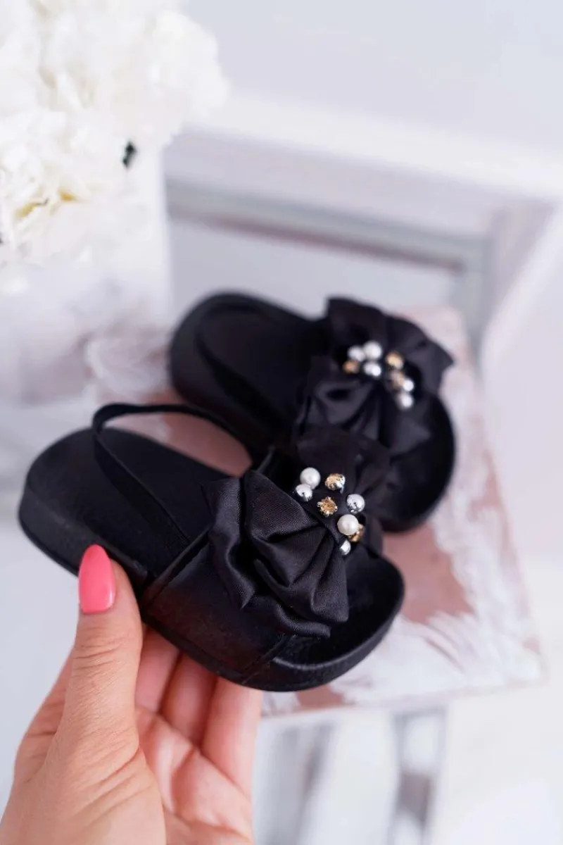 Dziewczęce>Boto Dziecięce Gumowe Klapki Z Kokardką Czarne Senari