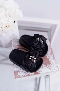 Dziewczęce>Boto Dziecięce Gumowe Klapki Z Kokardką Czarne Senari