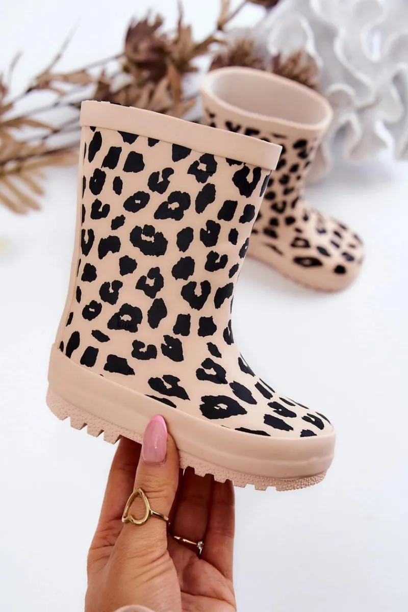 Outlet Dziecięce Kalosze W Panterkę Beżowe Nanny Dzieci Dziewczęce