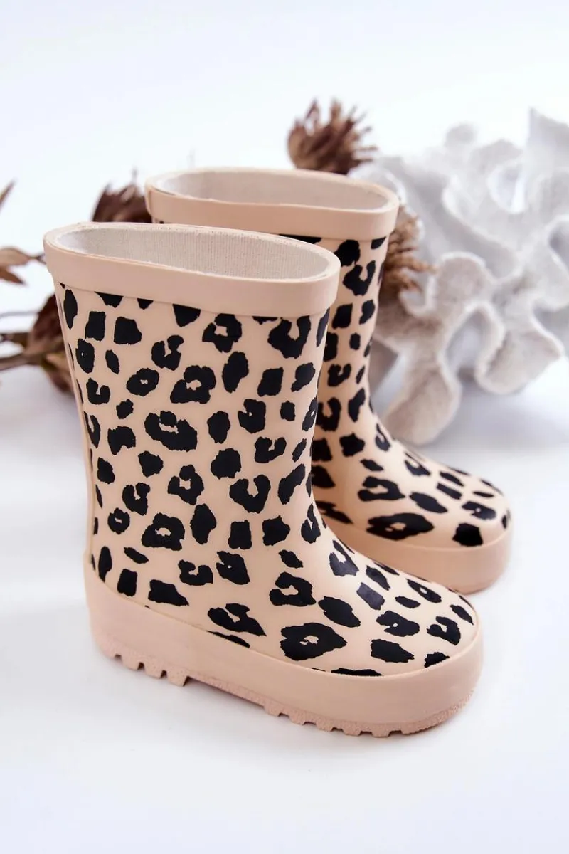 Outlet Dziecięce Kalosze W Panterkę Beżowe Nanny Dzieci Dziewczęce