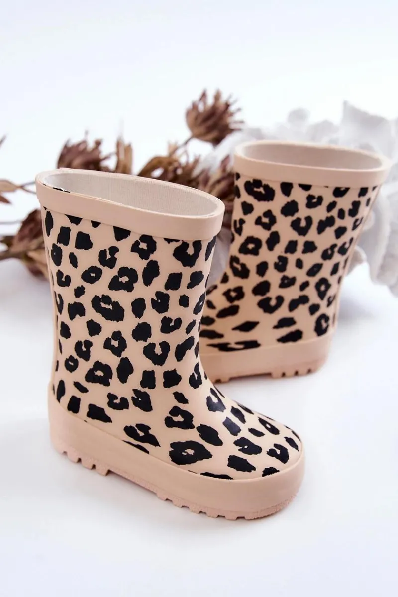 Outlet Dziecięce Kalosze W Panterkę Beżowe Nanny Dzieci Dziewczęce