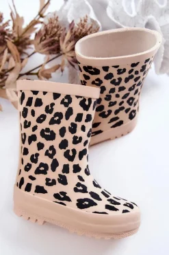 Outlet Dziecięce Kalosze W Panterkę Beżowe Nanny Dzieci Dziewczęce