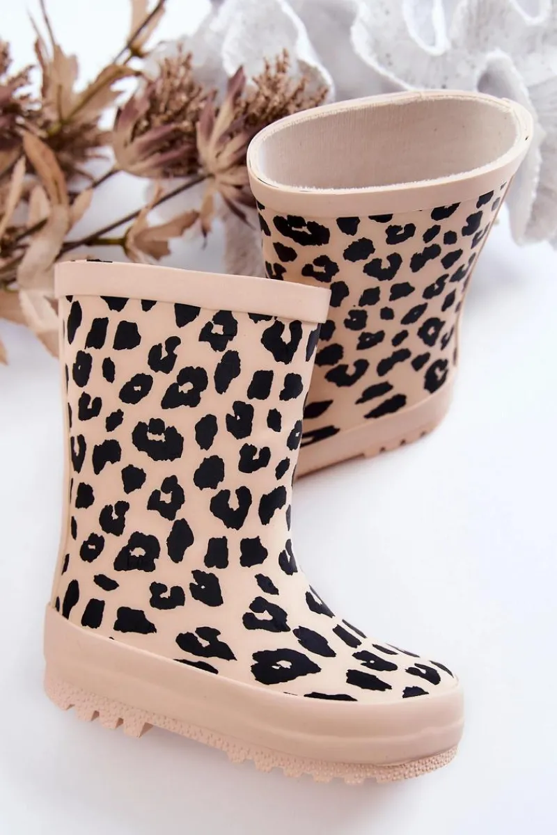 Outlet Dziecięce Kalosze W Panterkę Beżowe Nanny Dzieci Dziewczęce