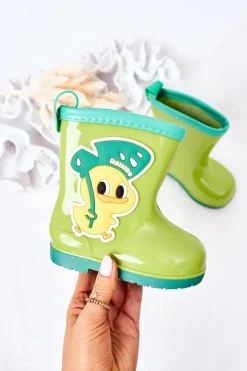 New Dziecięce Kalosze Z Kaczuszką Zielone Dzieci Chłopięce