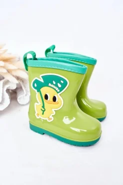 New Dziecięce Kalosze Z Kaczuszką Zielone Dzieci Chłopięce