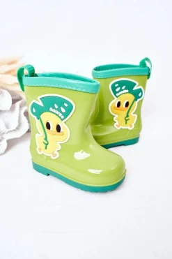 New Dziecięce Kalosze Z Kaczuszką Zielone Dzieci Chłopięce