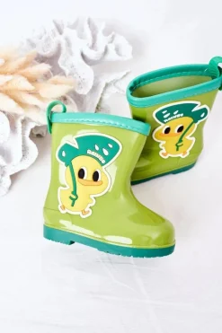 New Dziecięce Kalosze Z Kaczuszką Zielone Dzieci Chłopięce