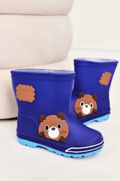 New Boto Dziecięce Kalosze Z Misiem Granatowe